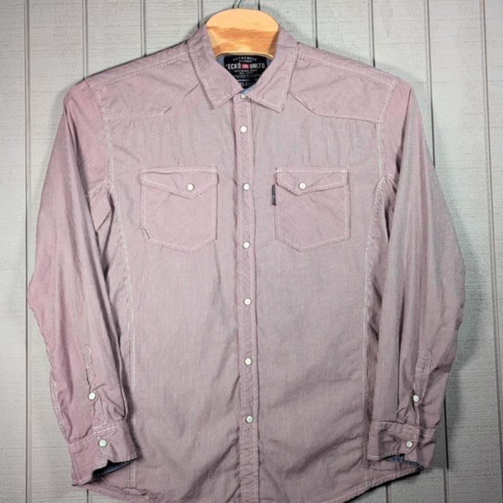 VTG Ecko Unltd Dress Shirt Men's XL Red White Pearl Snap L/S Western RN#93526 - Picture 3 of 8